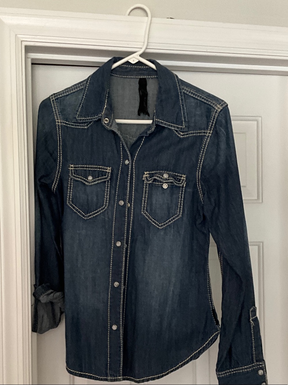 Seven7 Dark Blue Denim Button-Down Shirt